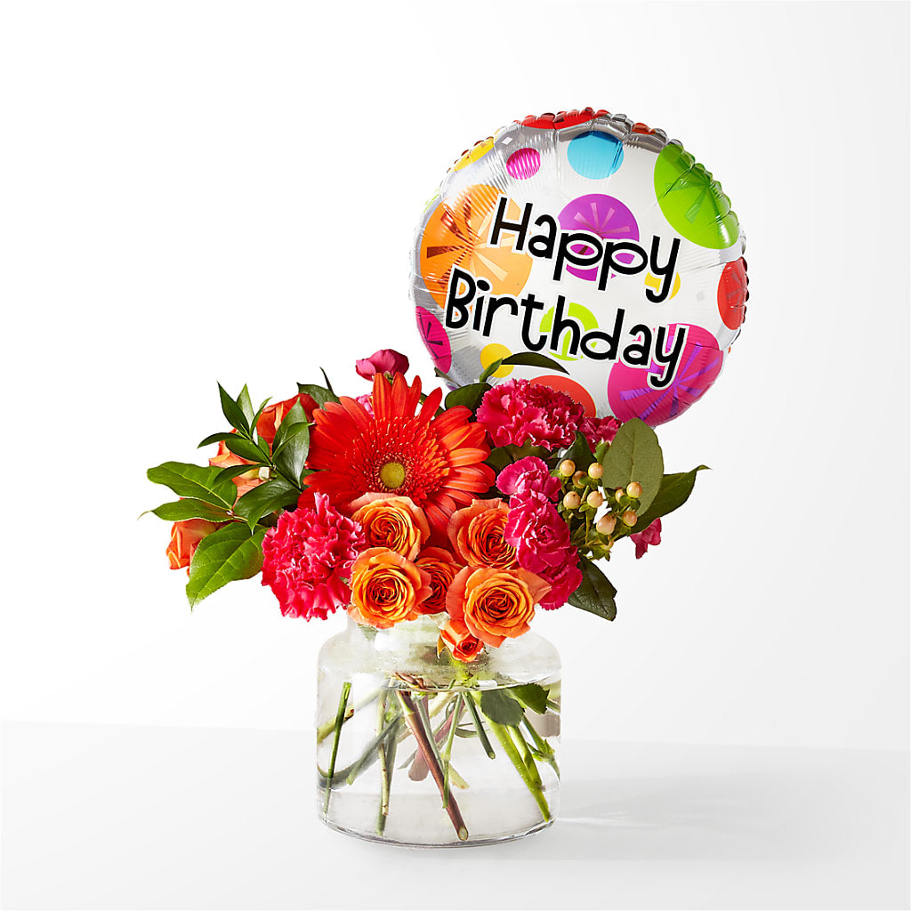 Fiesta Bouquet with Birthday Balloon – Imperial Flower Shop Ltd, Brampton ON