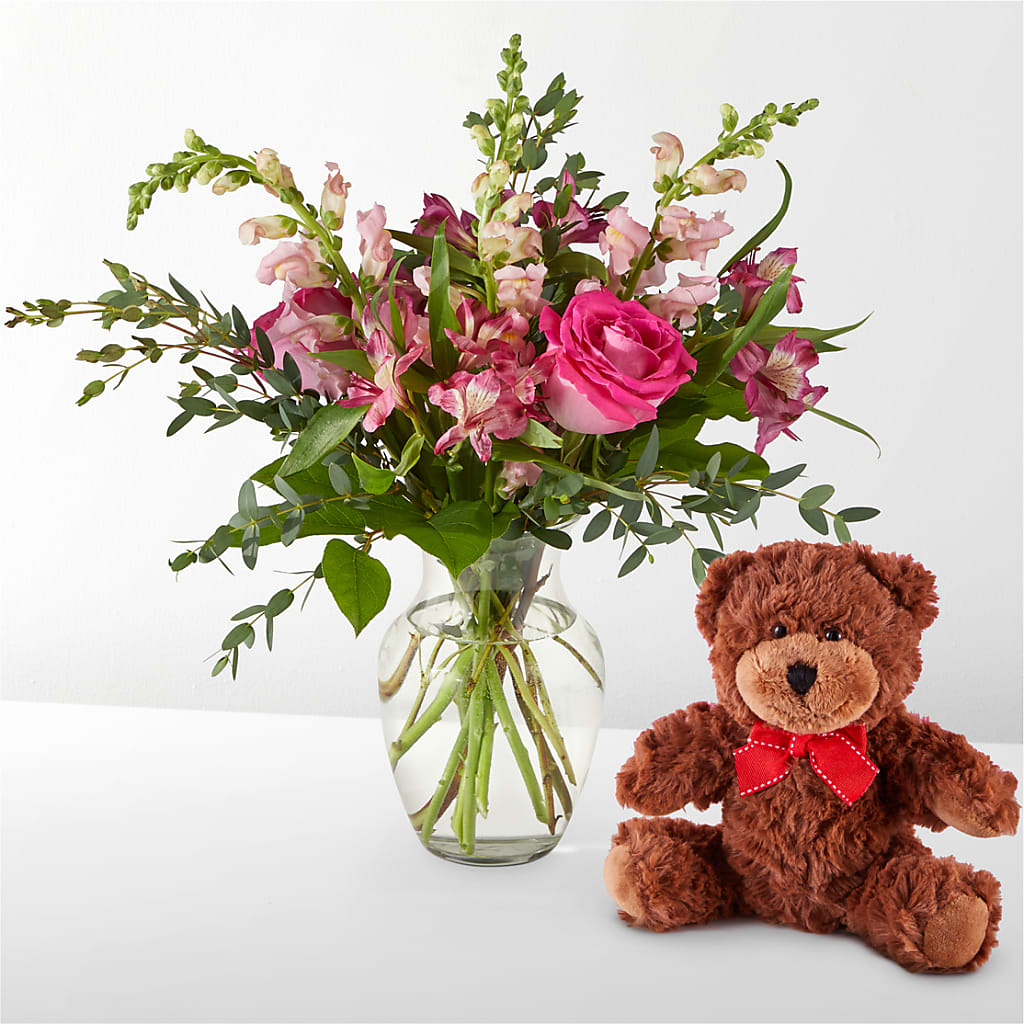 Coffret Bouquet et Ours "Heureux pour toujours"